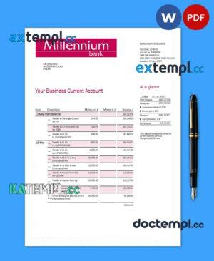sample MILLENIUM Bank enterprise statement Word and PDF template download