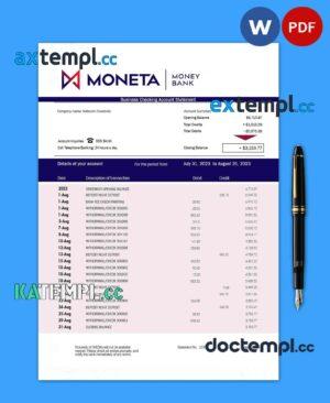 sample Moneta Money Bank firm account statement Word and PDF template download