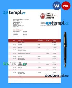 sample Monte dei Paschi di Siena firm account statement Word and PDF template download