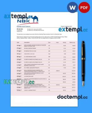sample NBK Bank business statement Word and PDF template download