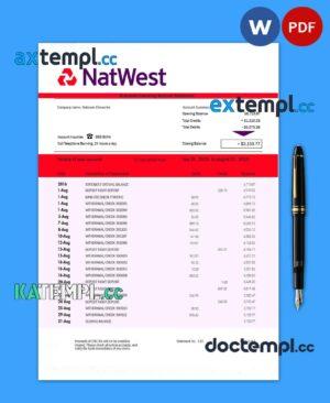 sample NATWEST Bank enterprise account statement Word and PDF template download