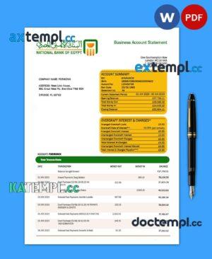 sample National Bank of Egypt company account statement Word and PDF template download
