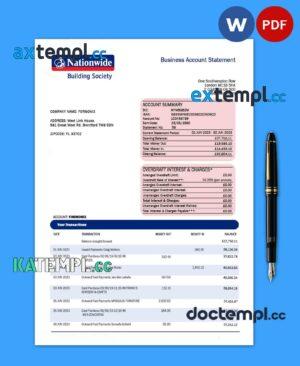 sample NATIONWIDE Building Society firm bank statement Word and PDF template download