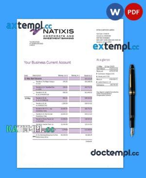 sample NATXIS Bank corporate checking account statement Word and PDF template download