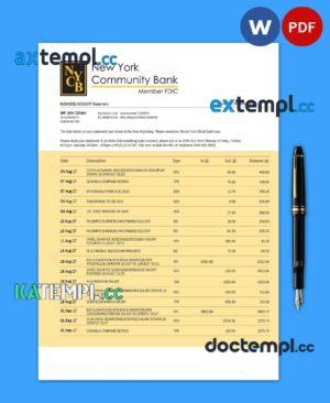 sample New York Community Bancorp enterprise account statement Word and PDF template download