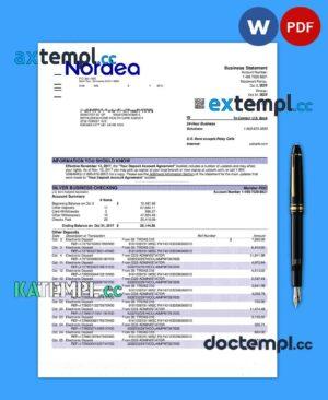 sample NORDEA Bank enterprise checking account statement Word and PDF template download