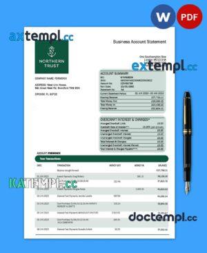sample NORTHERN Trust Bank firm statement Word and PDF template download