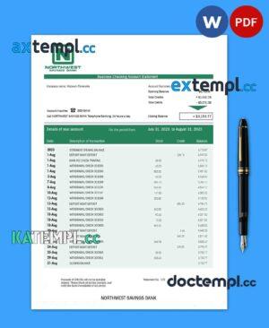 sample Northwest Savings Bank organization checking account statement Word and PDF template download
