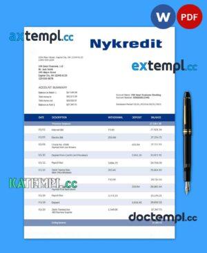 sample NYKREDIT Bank organization statement Word and PDF template download