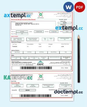sample OMAN MUSCAT ELECTRICITY utility bill Word and PDF template download