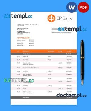 sample OP Bank company account statement Word and PDF template download
