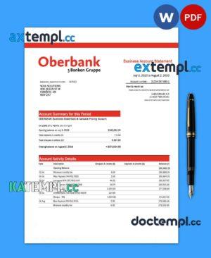 sample Oberbank company checking account statement Word and PDF template download