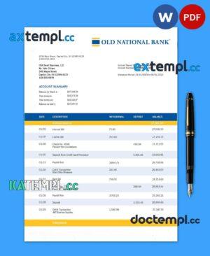 sample OLD National Bank organization account statement Word and PDF template download