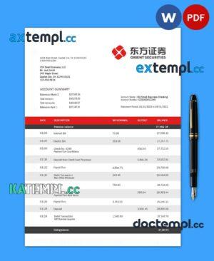 sample ORIENT Securities business bank statement Word and PDF template download