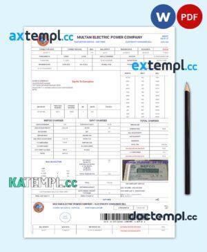 sample PAKISTAN MULTAN ELECTRIC POWER utility bill Word and PDF template download