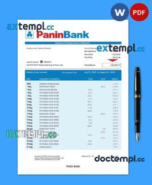 sample Panin Bank organization checking account statement Word and PDF template download