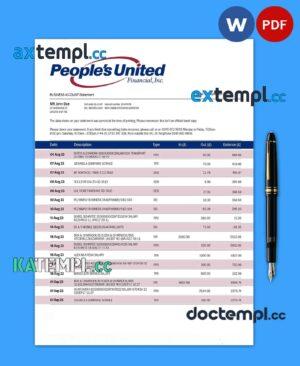 sample PEOPLE'S United Bank business statement Word and PDF template download