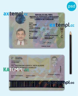 sample Peru driving license template in PSD format download