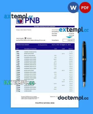 sample Philippine National Bank Business statement Word and PDF template download