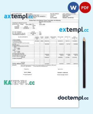 sample Philippines Tawelco utility bill Word and PDF template download