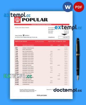 sample Popular Bank firm account statement Word and PDF template download