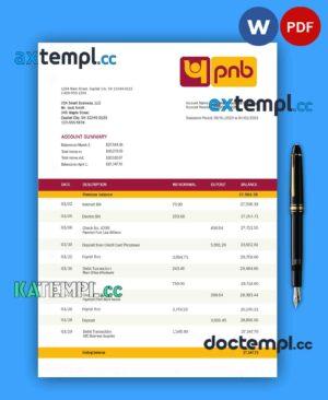 sample PUNJAB National Bank business statement Word and PDF template download