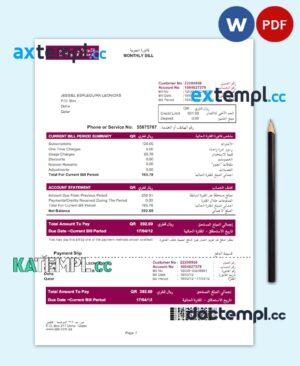 sample QATAR QTEL utility bill Word and PDF template download