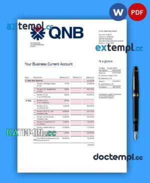 sample QNB Bank company account statement Word and PDF template download