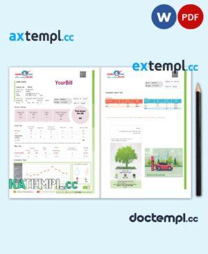 sample Qatar Kahra Maa utility bill Word and PDF template, 2 pages demo download