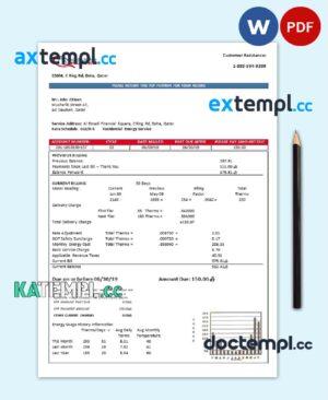 sample Qatar Power Company electricity utility bill template in Word and PDF format download