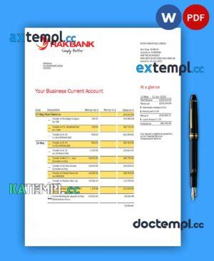 sample Rakbank enterprise account statement Word and PDF template download