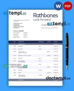 sample Rathbones Bank company account statement Word and PDF template download