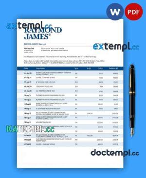 sample RAYMOND James Bank organization statement Word and PDF template download