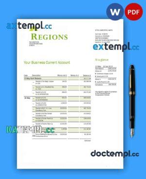 sample REGIONS Financial Corporation company checking account statement Word and PDF template download