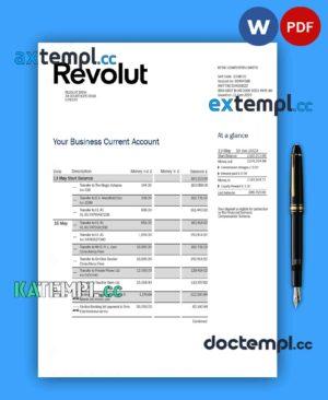 sample Revolut Bank firm account statement Word and PDF template download