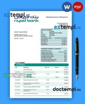 sample RIYAD Bank enterprise statement Word and PDF template download