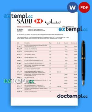 sample SABB Bank company statement Word and PDF template download