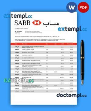 sample Saudi British Bank Business statement Word and PDF template download