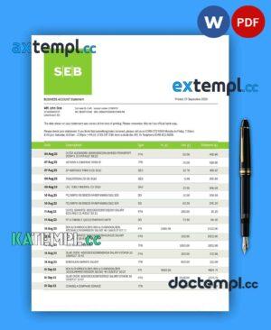 sample SEB Bank company statement Word and PDF template download