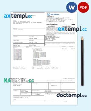 sample SINGAPORE ASIA SHIPPING utility bill Word and PDF template download
