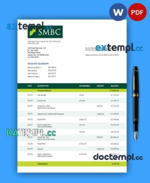 sample SMBC Bank firm account statement Word and PDF template download