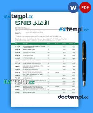 sample SNB Bank enterprise statement Word and PDF template download