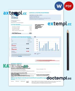 sample SPAIN ENDESA utility bill Word and PDF template download