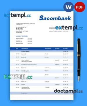 sample Sacombank organization checking account statement Word and PDF template download