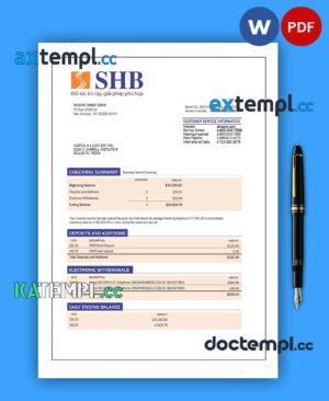 sample Saigon Hanoi Bank (SHB) organization account statement Word and PDF template download