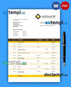 sample Saudi Investment Bank business checking account statement Word and PDF template download
