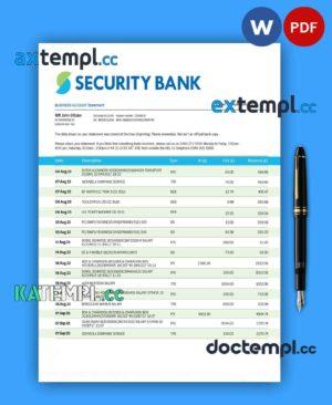 sample Security Bank firm account statement Word and PDF template download