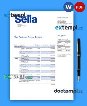 sample Sella Bank business checking account statement Word and PDF template download
