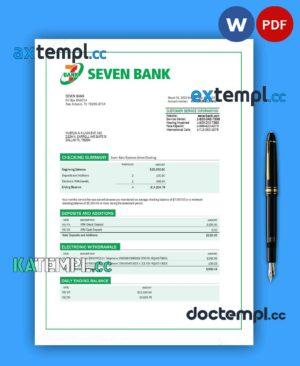 sample Seven Bank company checking account statement Word and PDF template download