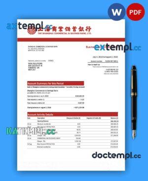 sample Shanghai Commercial & Savings Bank firm account statement Word and PDF template download